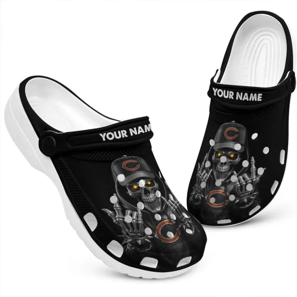 Chicago Bears Football Team US Skull Art Clogs Shoes Custom Name Gift For Fan BGCR452 - Image 2