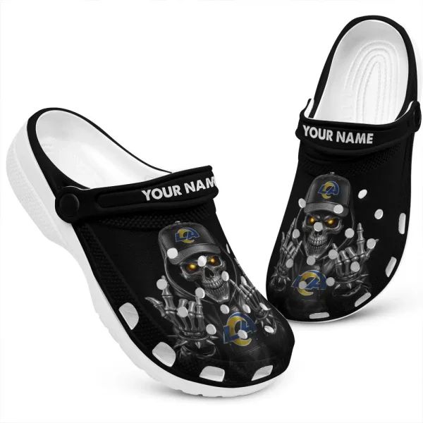 Los Angeles Rams Football Team US Skull Art Clogs Shoes Custom Name Gift For Fan BGCR453 - Image 2