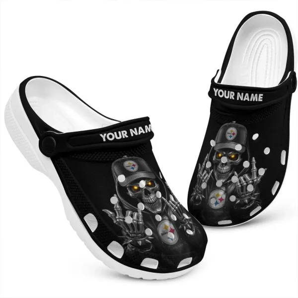 Pittsburgh Steelers Football Team US Skull Art Clogs Shoes Custom Name Gift For Fan BGCR454 - Image 2