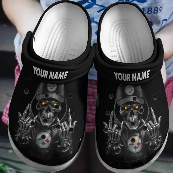 Pittsburgh Steelers Football Team US Skull Art Clogs Shoes Custom Name Gift For Fan BGCR454