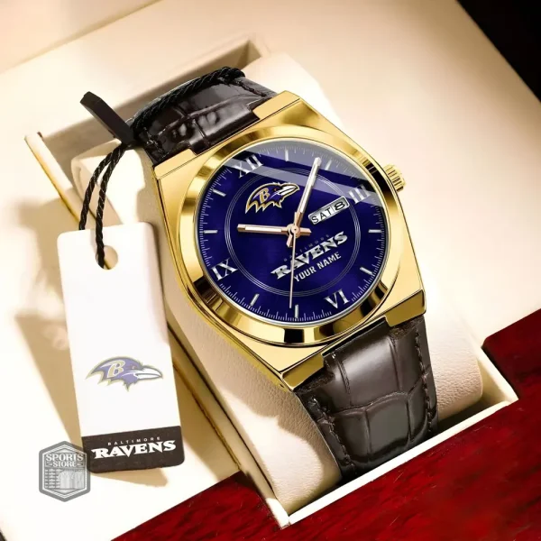 Baltimore Ravens Stainless Steel Case With Leather Strap Watch PURWATD082 - Image 8