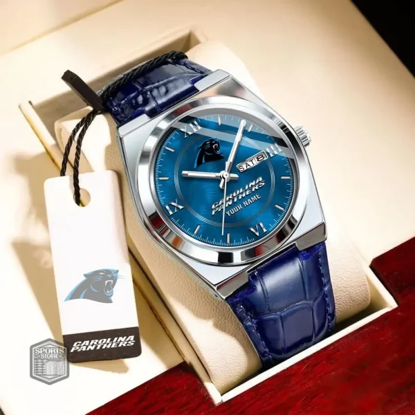 Carolina Panthers Stainless Steel Case With Leather Strap Watch PURWATD084