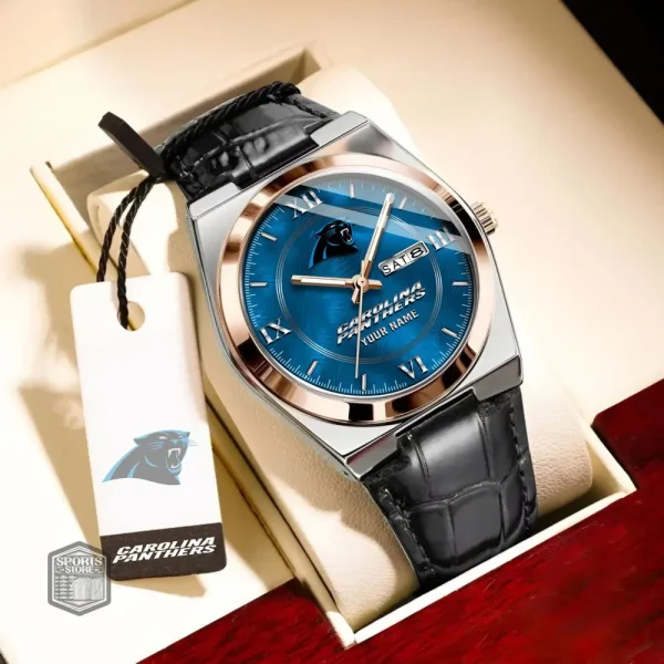 Carolina Panthers Stainless Steel Case With Leather Strap Watch PURWATD084 - Image 4
