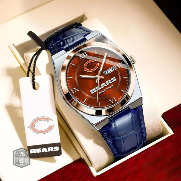 Chicago Bears Stainless Steel Case With Leather Strap Watch PURWATD085