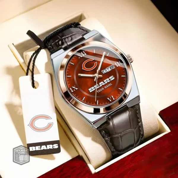 Chicago Bears Stainless Steel Case With Leather Strap Watch PURWATD085 - Image 2