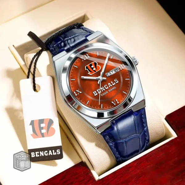 Cincinnati Bengals Stainless Steel Case With Leather Strap Watch PURWATD086