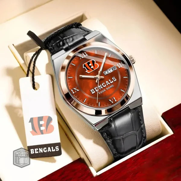 Cincinnati Bengals Stainless Steel Case With Leather Strap Watch PURWATD086 - Image 4
