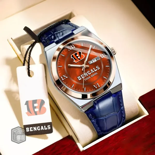 Cincinnati Bengals Stainless Steel Case With Leather Strap Watch PURWATD086 - Image 5