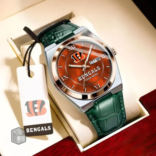 Cincinnati Bengals Stainless Steel Case With Leather Strap Watch PURWATD086 - Image 7
