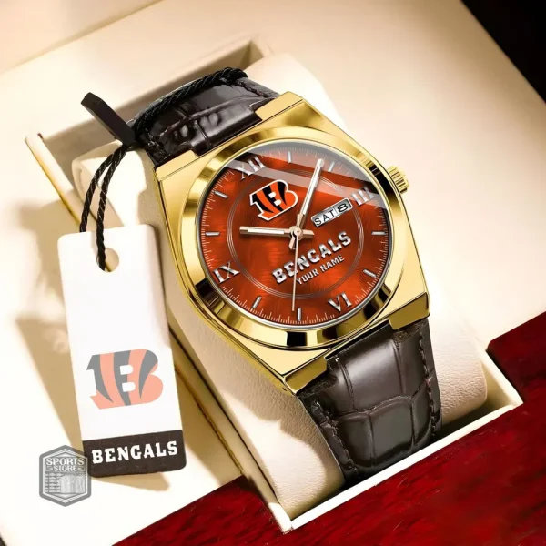 Cincinnati Bengals Stainless Steel Case With Leather Strap Watch PURWATD086 - Image 8