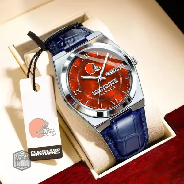Cleveland Browns Stainless Steel Case With Leather Strap Watch PURWATD087