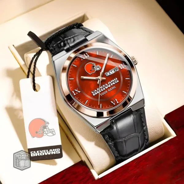 Cleveland Browns Stainless Steel Case With Leather Strap Watch PURWATD087 - Image 3