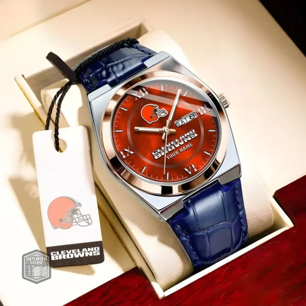 Cleveland Browns Stainless Steel Case With Leather Strap Watch PURWATD087 - Image 4