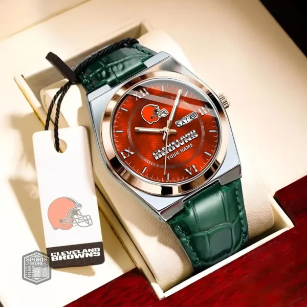 Cleveland Browns Stainless Steel Case With Leather Strap Watch PURWATD087 - Image 6