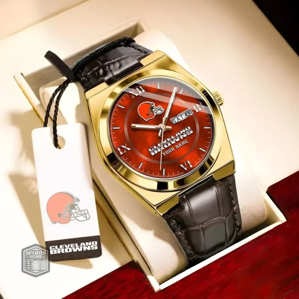 Cleveland Browns Stainless Steel Case With Leather Strap Watch PURWATD087 - Image 7