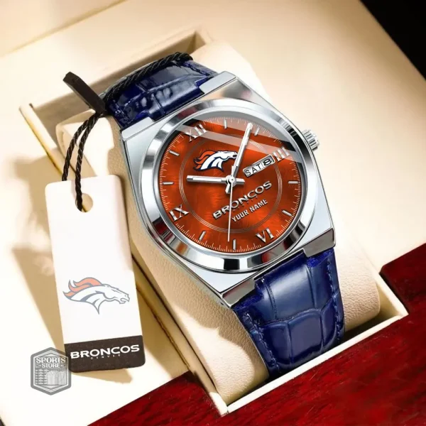 Denver Broncos Stainless Steel Case With Leather Strap Watch PURWATD089 - Image 2