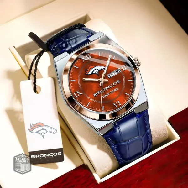 Denver Broncos Stainless Steel Case With Leather Strap Watch PURWATD089 - Image 6