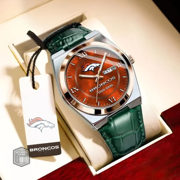 Denver Broncos Stainless Steel Case With Leather Strap Watch PURWATD089 - Image 7