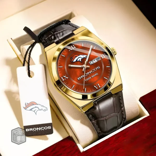 Denver Broncos Stainless Steel Case With Leather Strap Watch PURWATD089 - Image 8