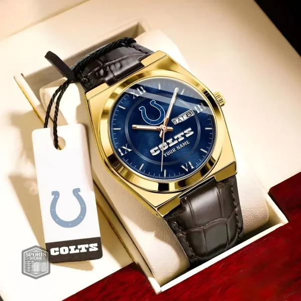 Indianapolis Colts Stainless Steel Case With Leather Strap Watch PURWATD093 - Image 9