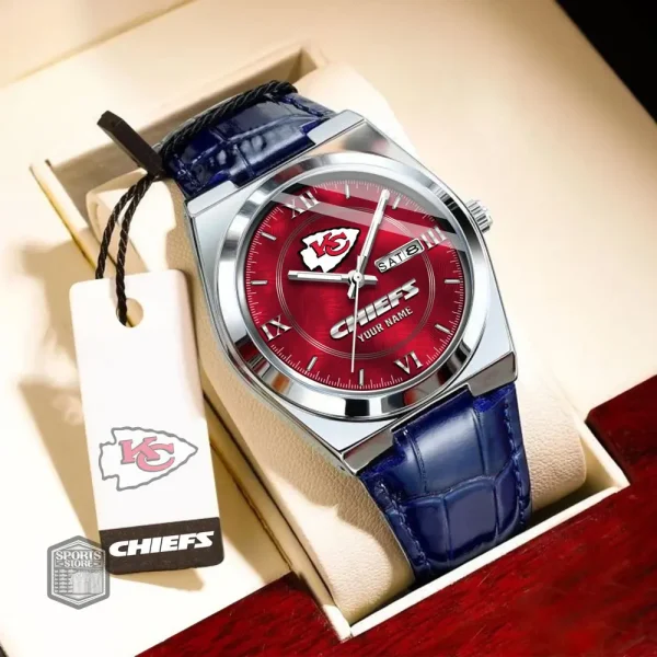 Kansas City Chiefs Stainless Steel Case With Leather Strap Watch PURWATD095