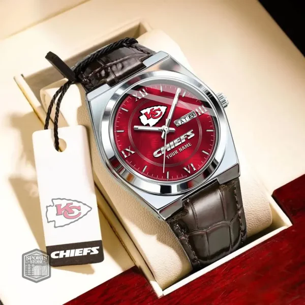 Kansas City Chiefs Stainless Steel Case With Leather Strap Watch PURWATD095 - Image 2