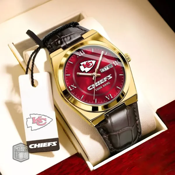 Kansas City Chiefs Stainless Steel Case With Leather Strap Watch PURWATD095 - Image 8
