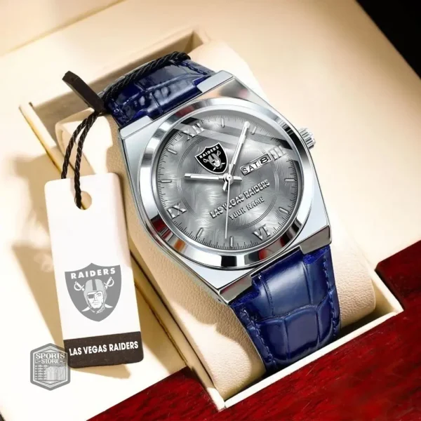 Las Vegas Raiders Stainless Steel Case With Leather Strap Watch PURWATD096 - Image 2
