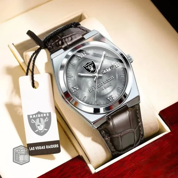 Las Vegas Raiders Stainless Steel Case With Leather Strap Watch PURWATD096