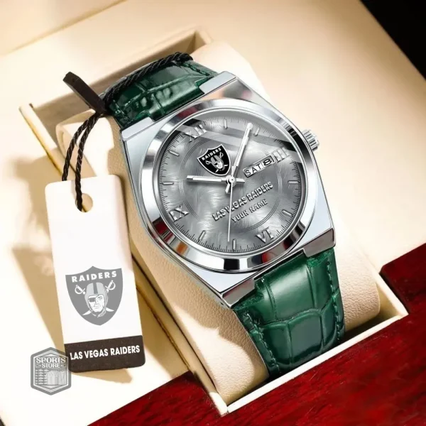 Las Vegas Raiders Stainless Steel Case With Leather Strap Watch PURWATD096 - Image 3