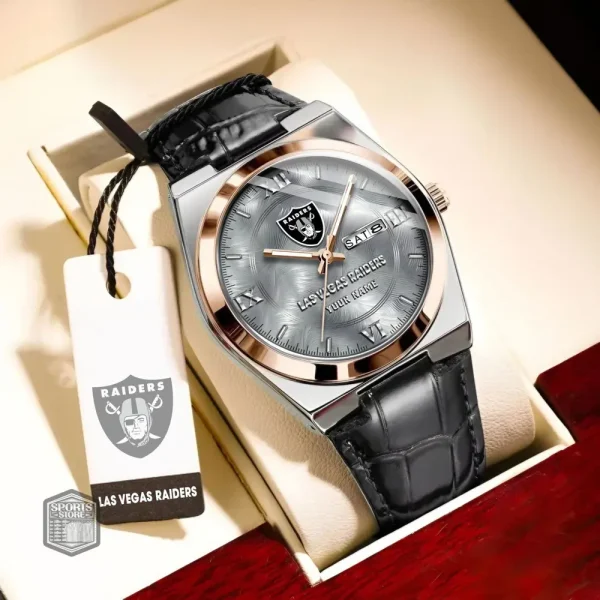 Las Vegas Raiders Stainless Steel Case With Leather Strap Watch PURWATD096 - Image 4