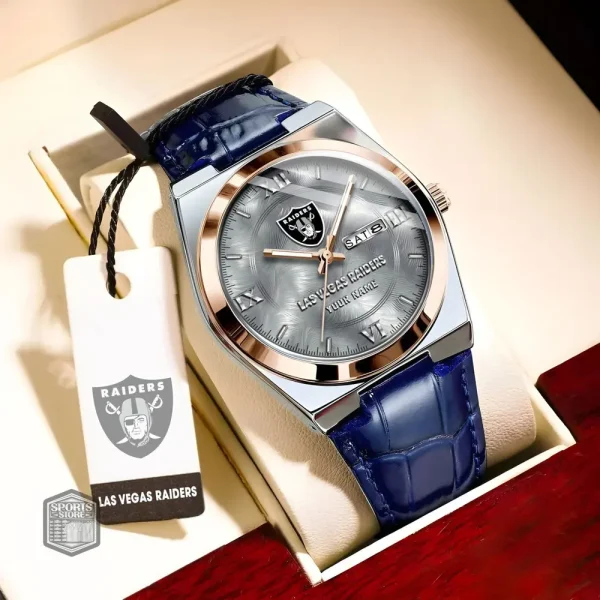 Las Vegas Raiders Stainless Steel Case With Leather Strap Watch PURWATD096 - Image 5