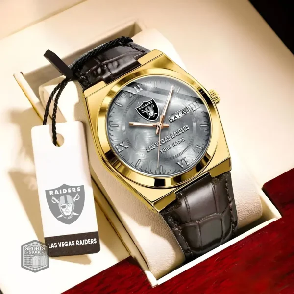 Las Vegas Raiders Stainless Steel Case With Leather Strap Watch PURWATD096 - Image 8