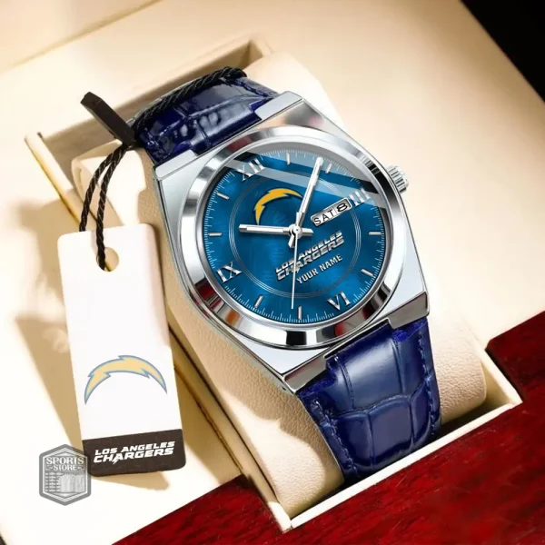Los Angeles Chargers Stainless Steel Case With Leather Strap Watch PURWATD097
