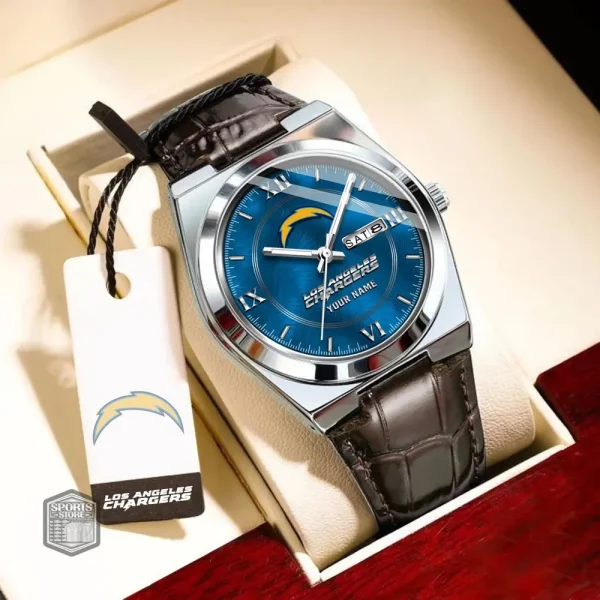 Los Angeles Chargers Stainless Steel Case With Leather Strap Watch PURWATD097 - Image 2