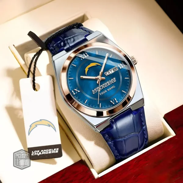 Los Angeles Chargers Stainless Steel Case With Leather Strap Watch PURWATD097 - Image 5