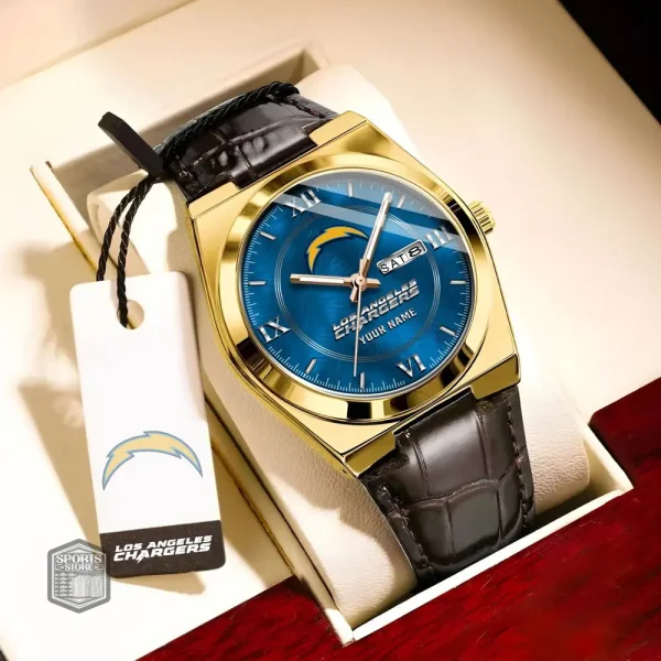 Los Angeles Chargers Stainless Steel Case With Leather Strap Watch PURWATD097 - Image 8