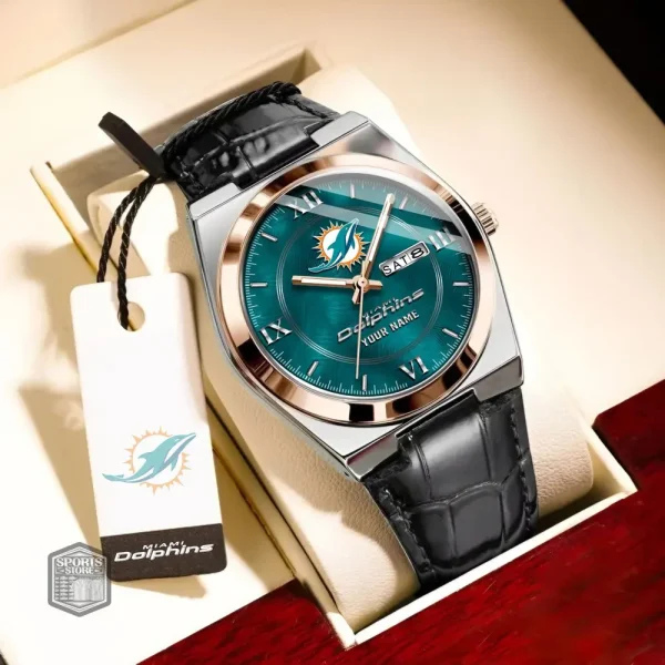 Miami Dolphins Stainless Steel Case With Leather Strap Watch PURWATD099 - Image 6