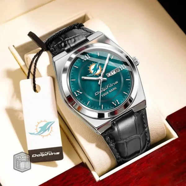 Miami Dolphins Stainless Steel Case With Leather Strap Watch PURWATD099 - Image 9