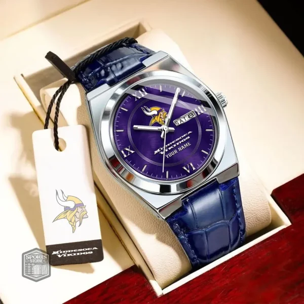 Minnesota Vikings Stainless Steel Case With Leather Strap Watch PURWATD100 - Image 7