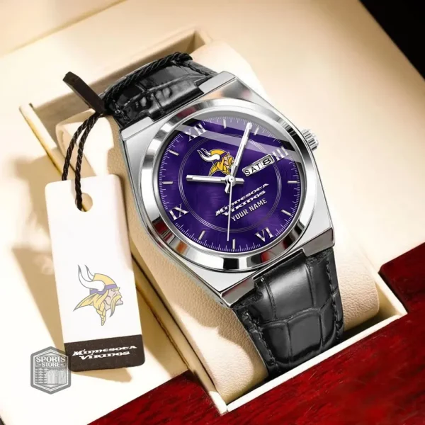Minnesota Vikings Stainless Steel Case With Leather Strap Watch PURWATD100 - Image 9