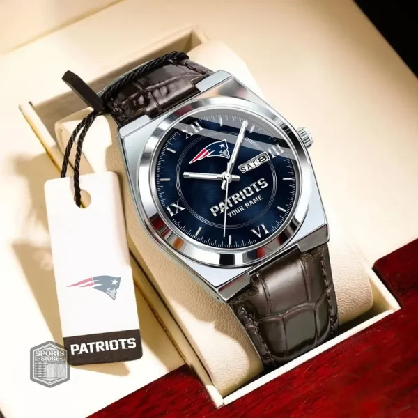 New England Patriots Stainless Steel Case With Leather Strap Watch PURWATD101 - Image 2