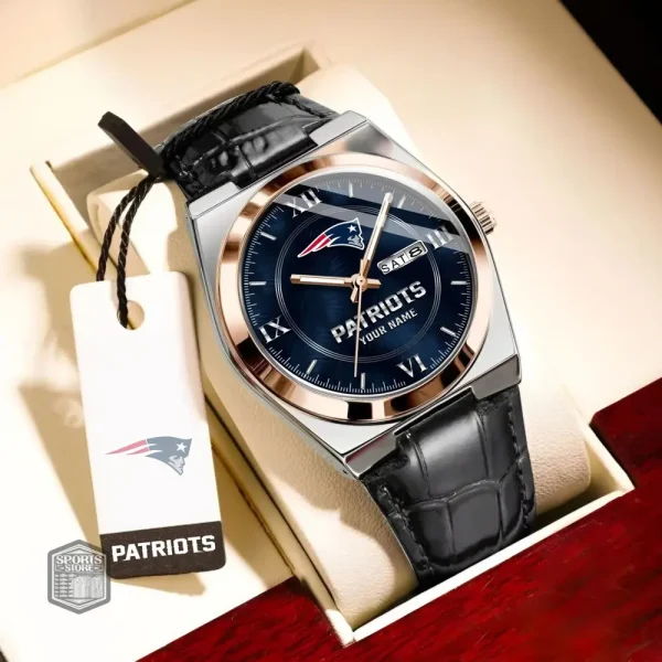 New England Patriots Stainless Steel Case With Leather Strap Watch PURWATD101 - Image 4