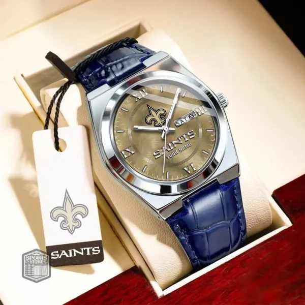 New Orleans Saints Stainless Steel Case With Leather Strap Watch PURWATD102