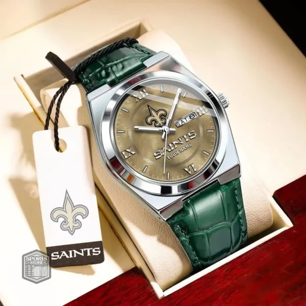 New Orleans Saints Stainless Steel Case With Leather Strap Watch PURWATD102 - Image 3