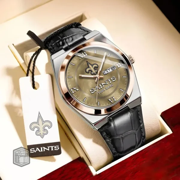 New Orleans Saints Stainless Steel Case With Leather Strap Watch PURWATD102 - Image 4