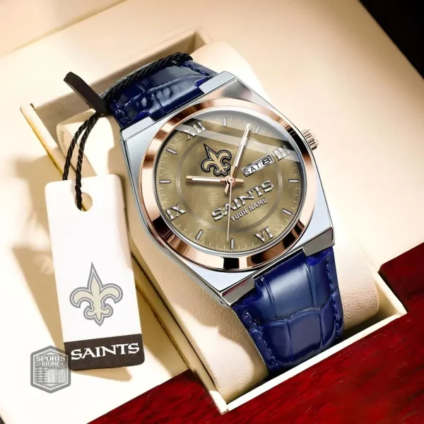 New Orleans Saints Stainless Steel Case With Leather Strap Watch PURWATD102 - Image 5