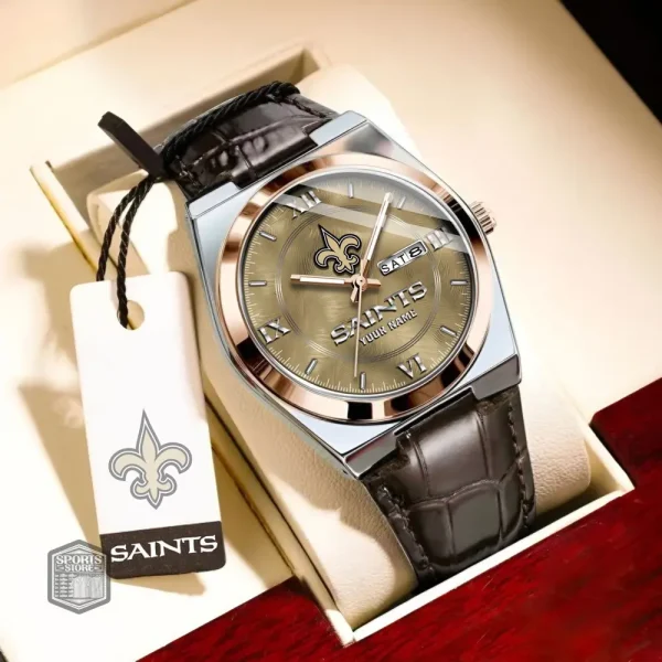 New Orleans Saints Stainless Steel Case With Leather Strap Watch PURWATD102 - Image 6