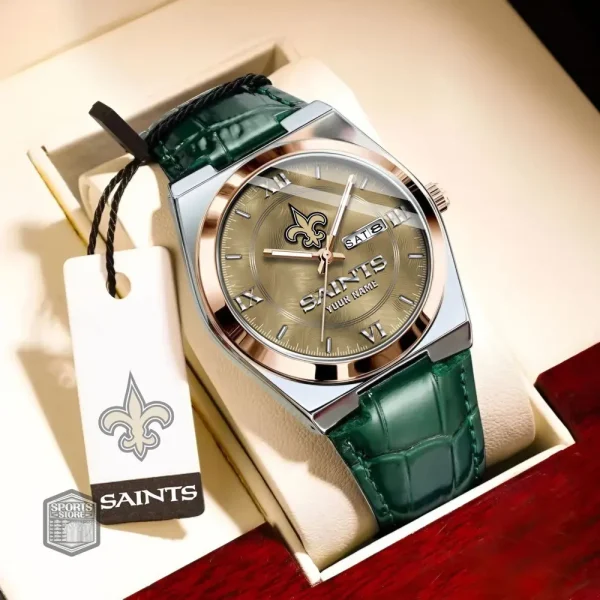 New Orleans Saints Stainless Steel Case With Leather Strap Watch PURWATD102 - Image 7