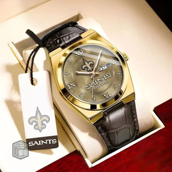 New Orleans Saints Stainless Steel Case With Leather Strap Watch PURWATD102 - Image 8